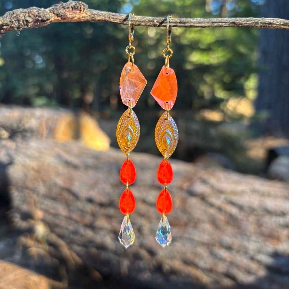 Elegant Gold and Orange Dangle Earrings